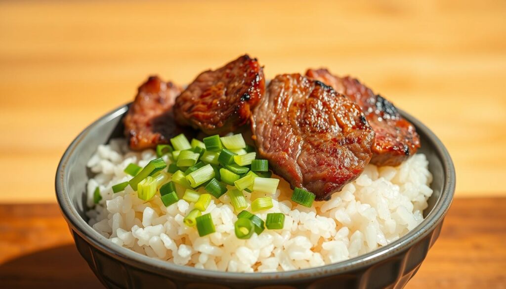 Yoshinoya style beef and rice bowl preparation Yoshinoya style beef and rice bowl preparation
